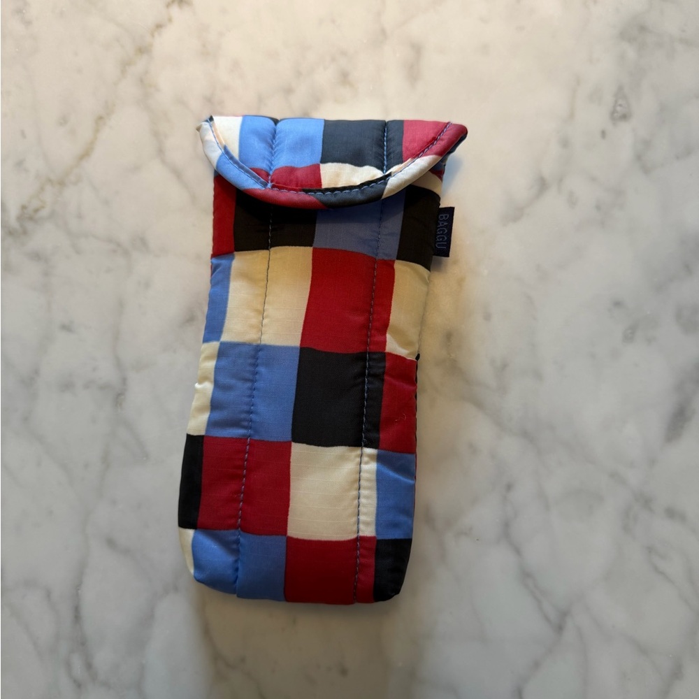 Baggu puffy checkered sunglasses case